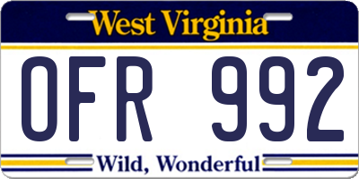 WV license plate OFR992