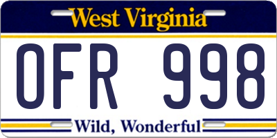 WV license plate OFR998