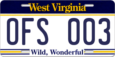 WV license plate OFS003