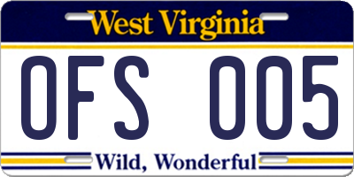 WV license plate OFS005