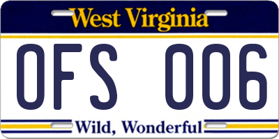 WV license plate OFS006
