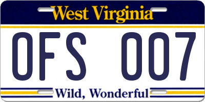 WV license plate OFS007