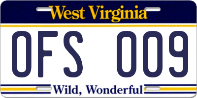 WV license plate OFS009
