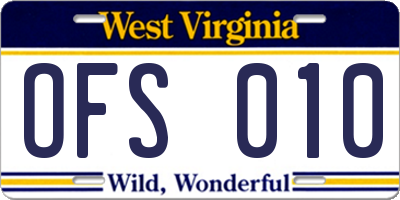 WV license plate OFS010