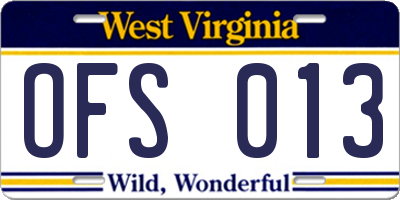 WV license plate OFS013