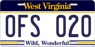 WV license plate OFS020