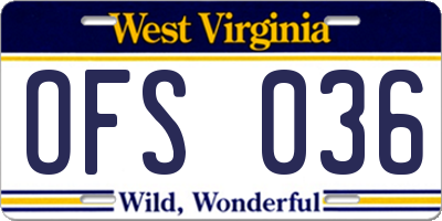 WV license plate OFS036
