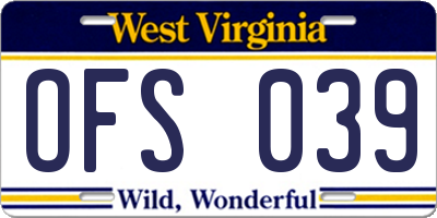 WV license plate OFS039