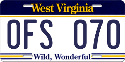 WV license plate OFS070