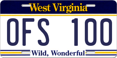 WV license plate OFS100