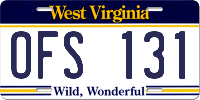 WV license plate OFS131
