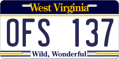 WV license plate OFS137