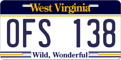 WV license plate OFS138