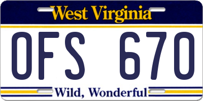 WV license plate OFS670