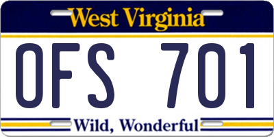 WV license plate OFS701