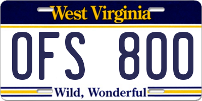 WV license plate OFS800