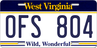 WV license plate OFS804