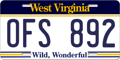 WV license plate OFS892