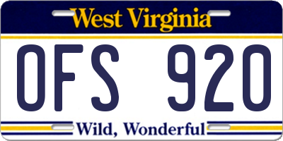 WV license plate OFS920