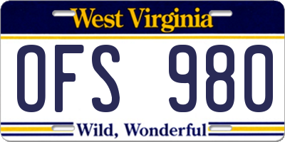 WV license plate OFS980