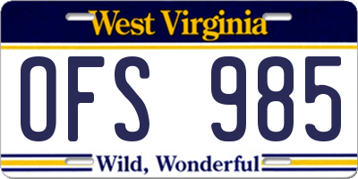 WV license plate OFS985