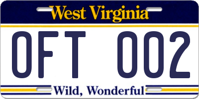 WV license plate OFT002