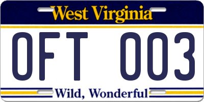WV license plate OFT003