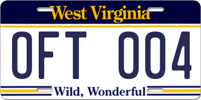 WV license plate OFT004