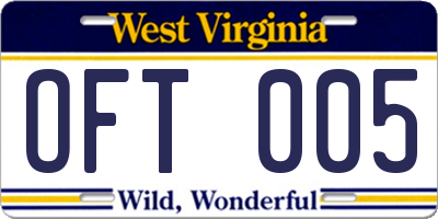 WV license plate OFT005