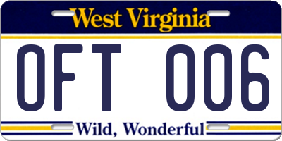 WV license plate OFT006