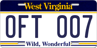 WV license plate OFT007