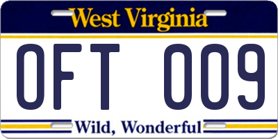 WV license plate OFT009