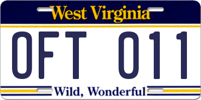 WV license plate OFT011