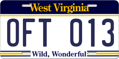WV license plate OFT013