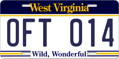 WV license plate OFT014