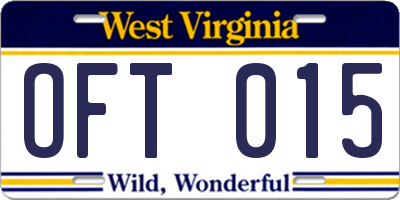 WV license plate OFT015