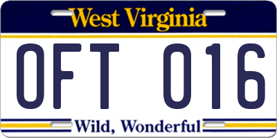 WV license plate OFT016