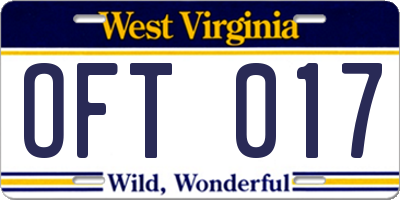 WV license plate OFT017