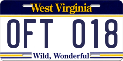 WV license plate OFT018