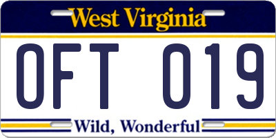 WV license plate OFT019