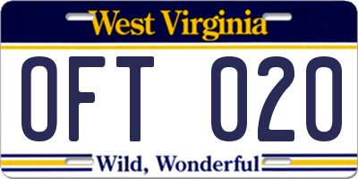 WV license plate OFT020