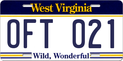 WV license plate OFT021