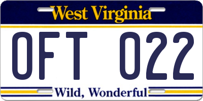 WV license plate OFT022