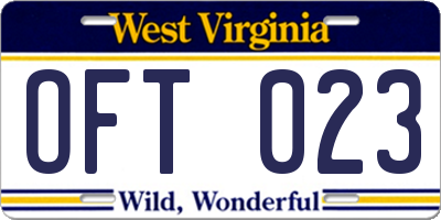 WV license plate OFT023