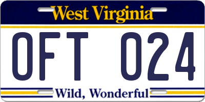 WV license plate OFT024