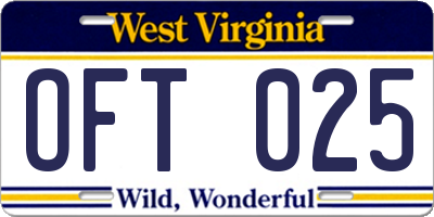 WV license plate OFT025