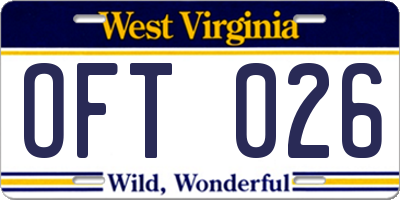 WV license plate OFT026