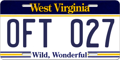 WV license plate OFT027