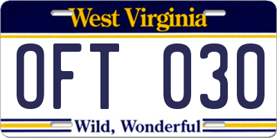 WV license plate OFT030