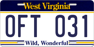 WV license plate OFT031